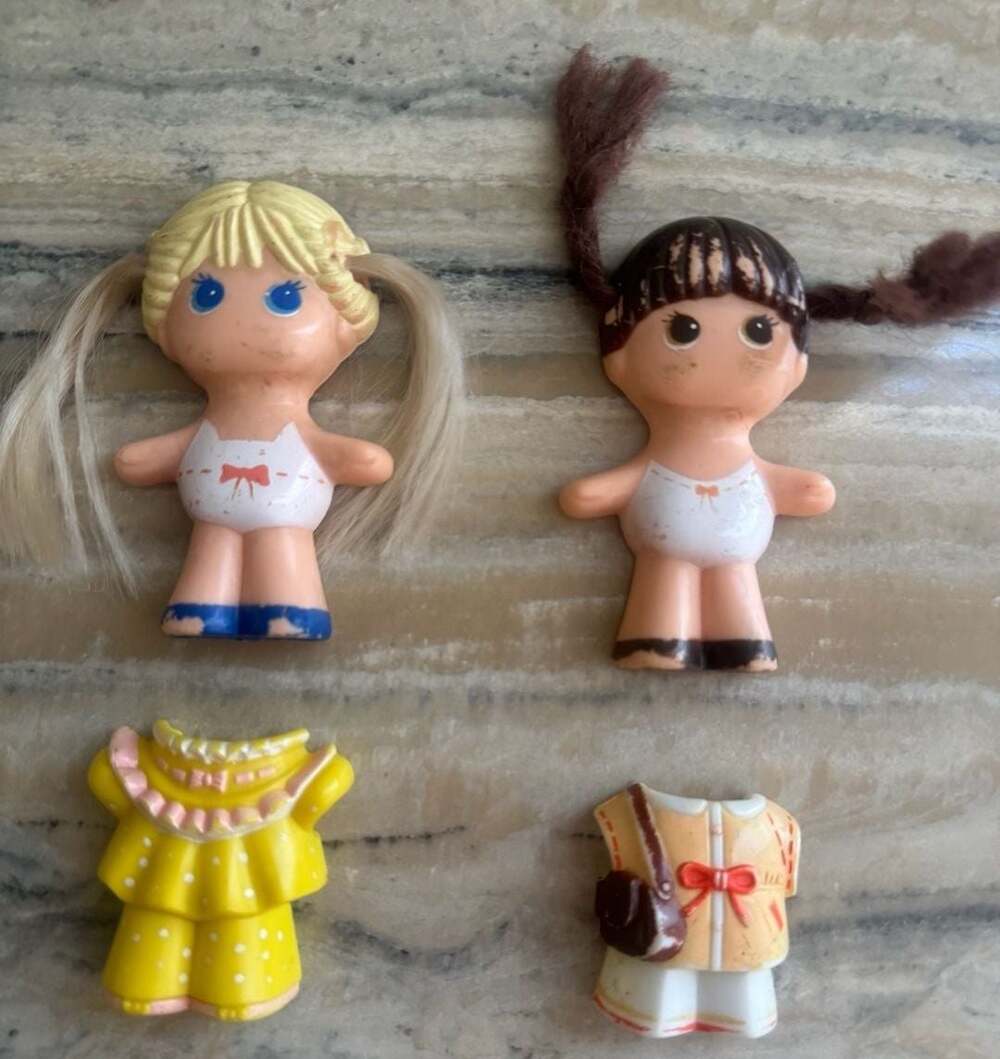 Vintage 1979 Knickerbocker Dolly Pops Dolls and Snap-On Outfits